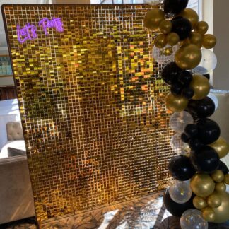 Gold Sequin wall and Lets Party Sign